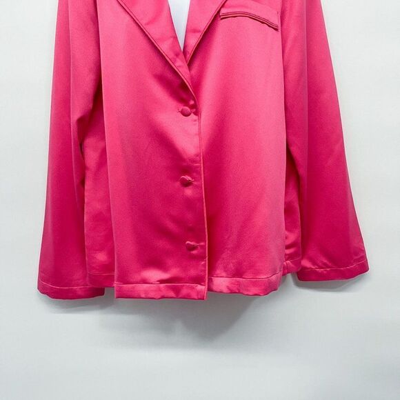 Express LADYGANG Collaboration Satin Silky Hot Pink Button Blazer Jacket Top - Picture 5 of 7